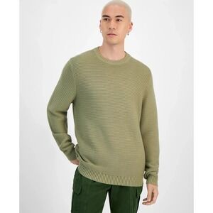 Sun + Stone Mens Hazy Sage Green Ribbed Cotton Crewneck Sweater XL New